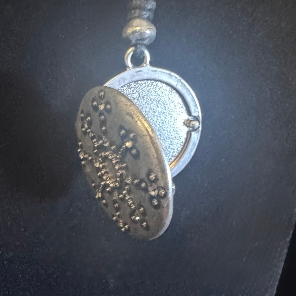 Pewter Silver Tone Snowflake Locket 1.25" Necklace Gray Rhinestone Black Cord